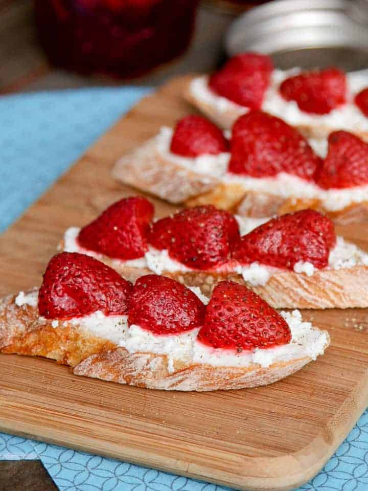 Mint Pickled Strawberries Crostini