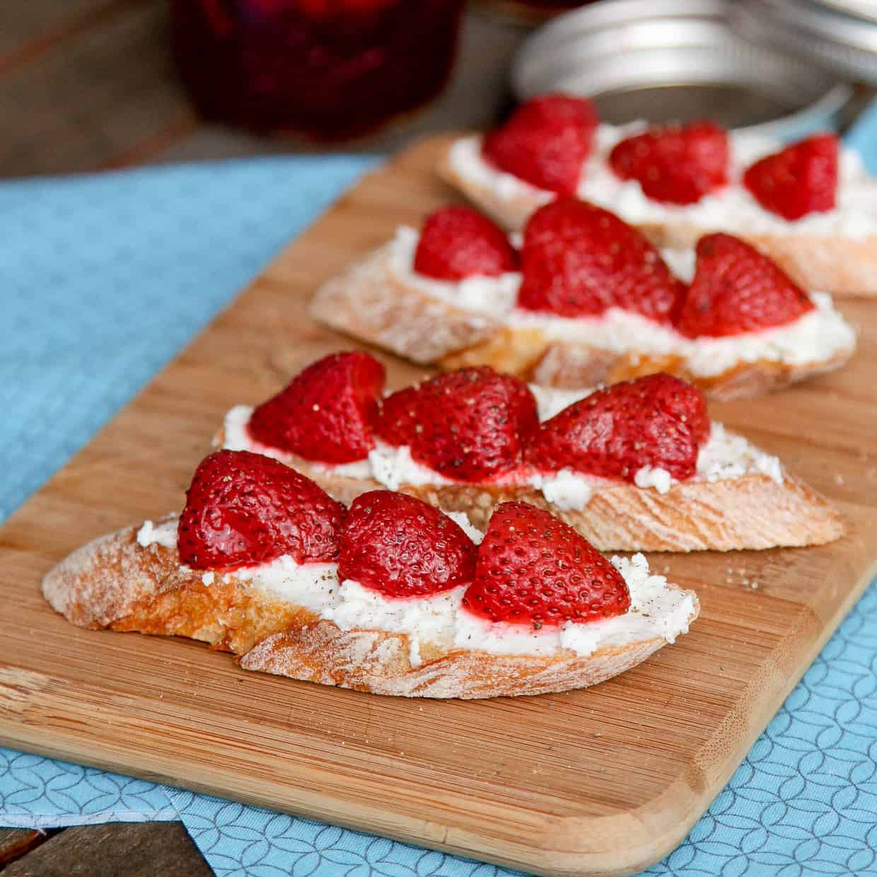 Mint Pickled Strawberries Crostini