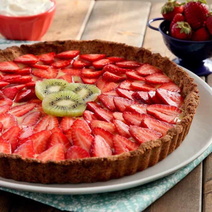 Strawberry lemon curd tart with gluten-free almond crust