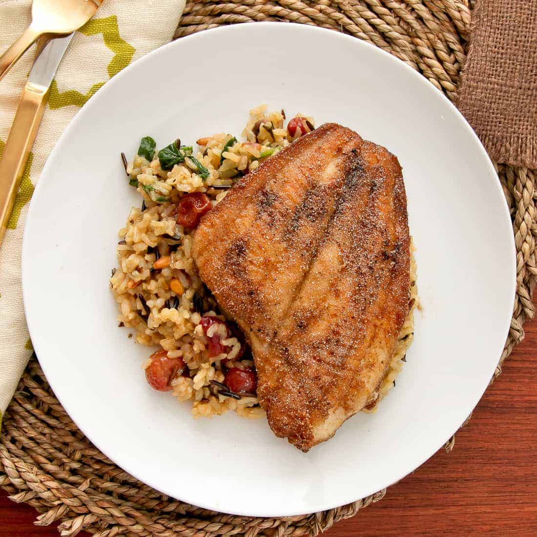 Pan-fried Sole & Mixed Wild Rice with Roasted Grapes