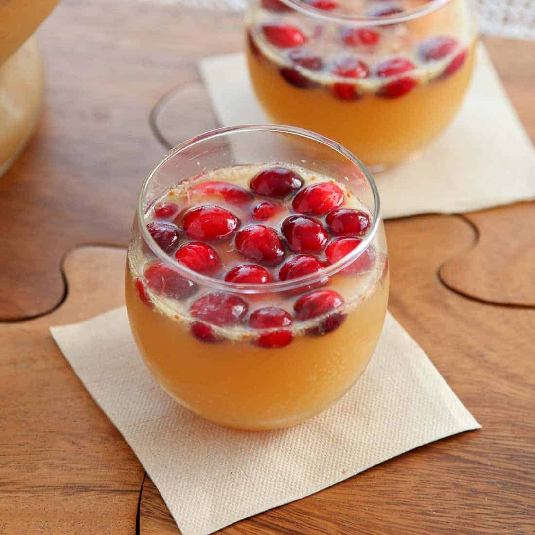 Sparkling Ginger Apple Punch with Muddled Cranberries