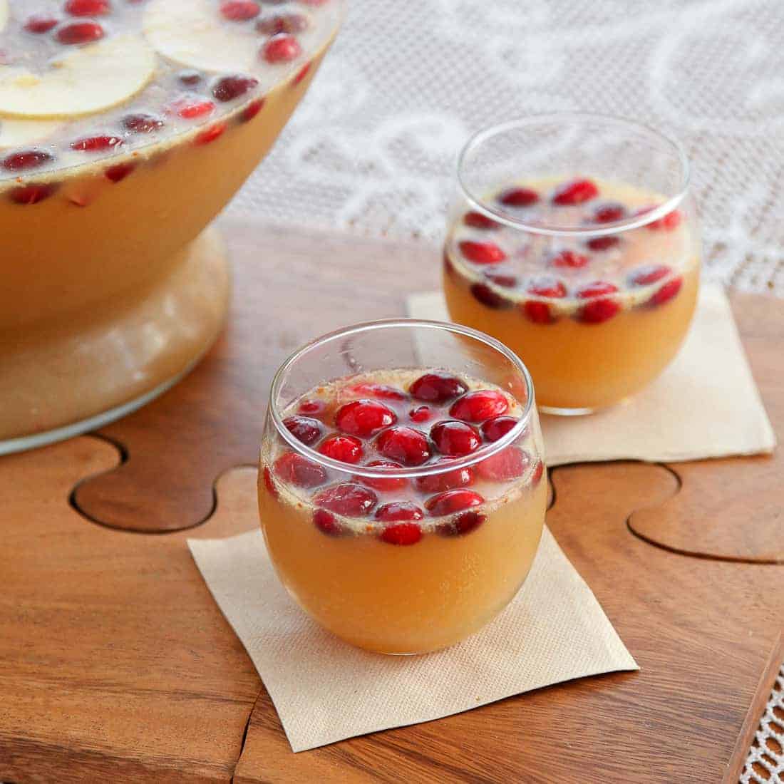 Sparkling Ginger Apple Punch with Muddled Cranberries
