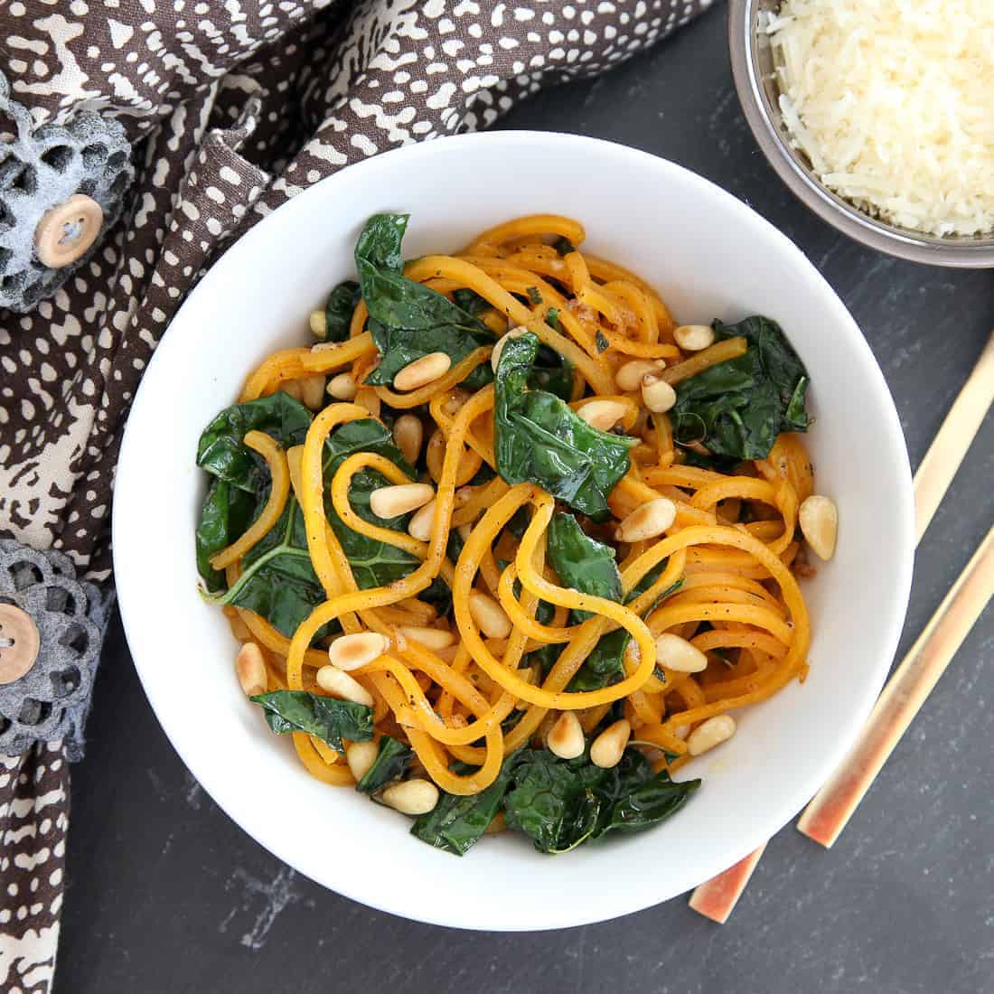 Butternut squash noodles with kale