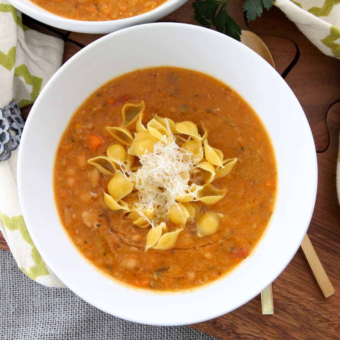 White Bean Soup with Rosemary Oil & Pasta