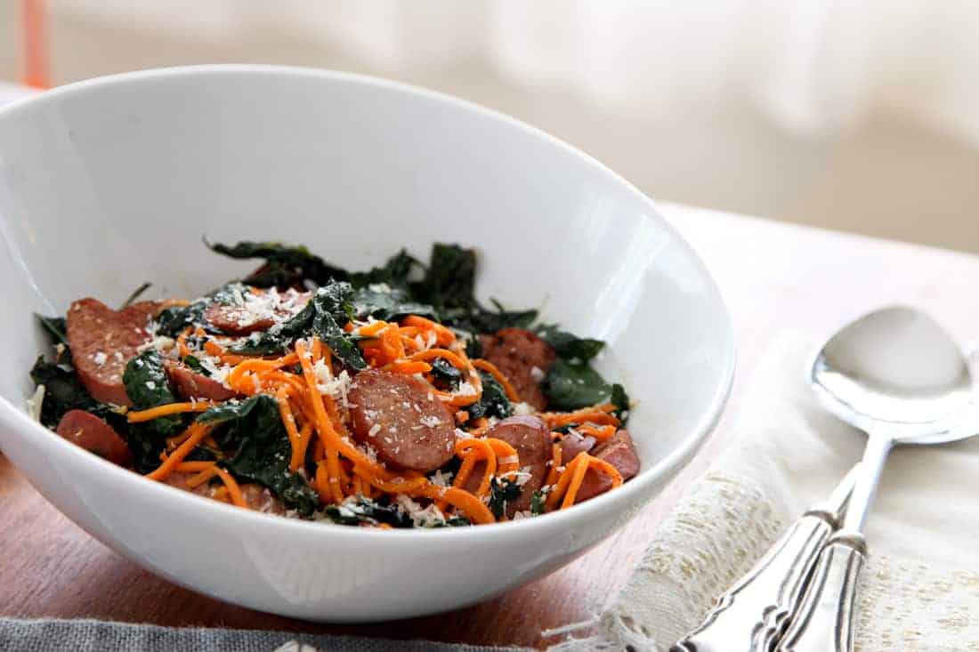 Sweet Potato Skillet Pasta with Sausage & Kale