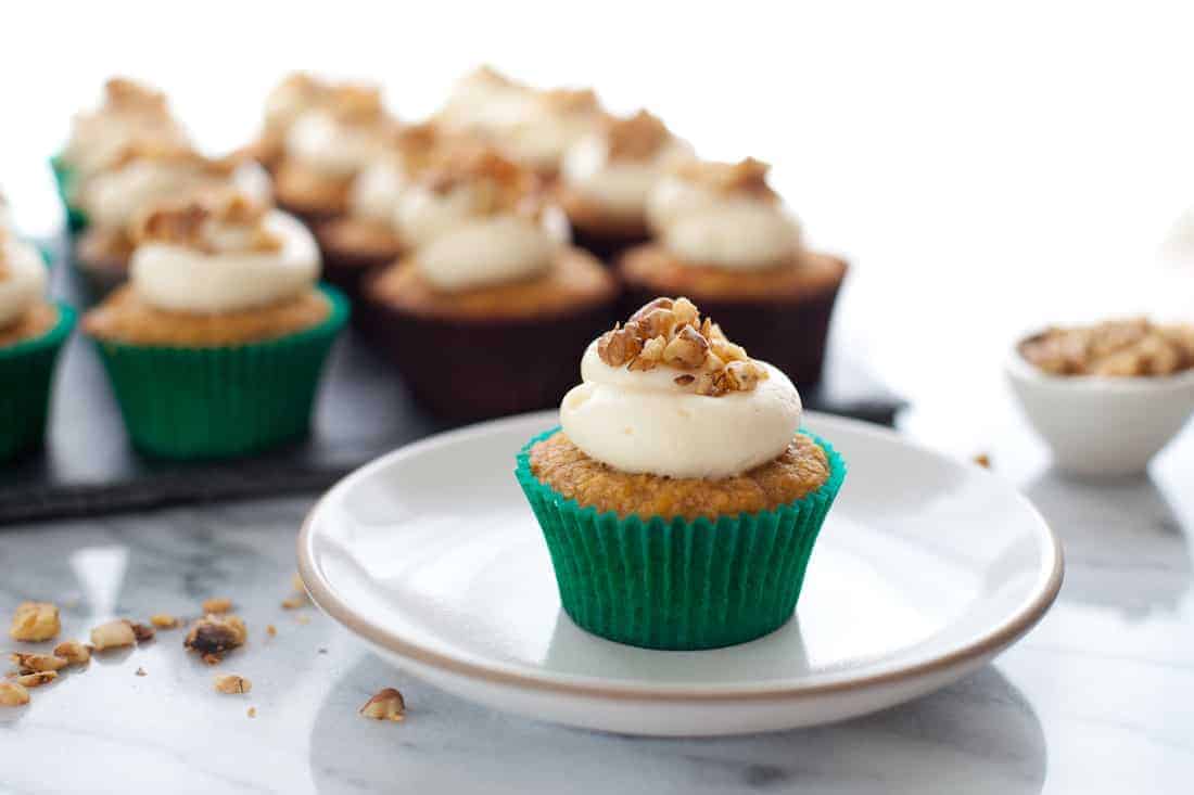 Gluten-free Carrot Cupcakes with Honey Cream Cheese Frosting