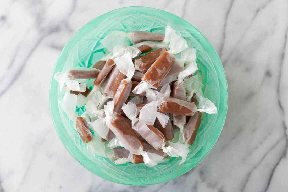 Bowl of Salted Honey Lavender Caramels