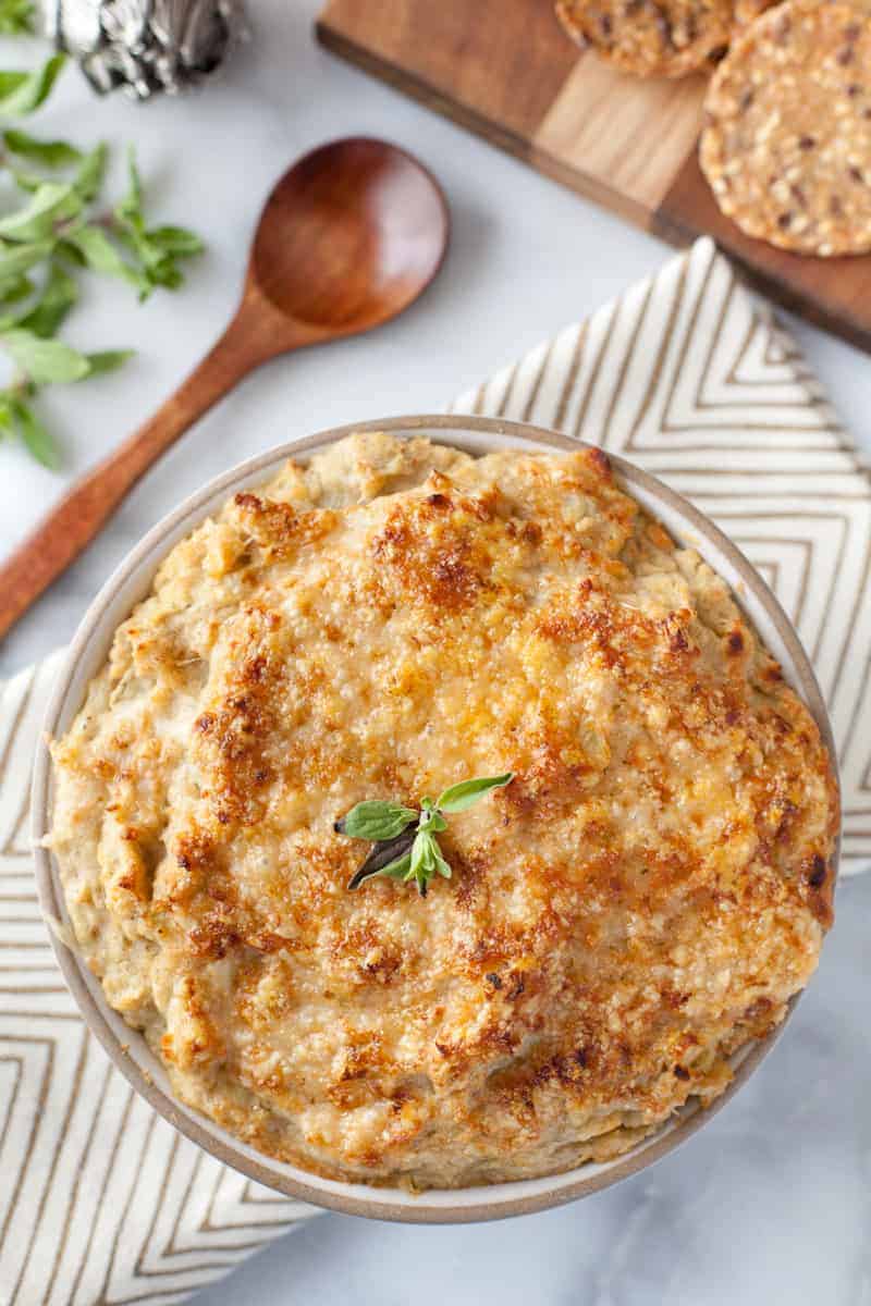 Baked white bean and artichoke dip