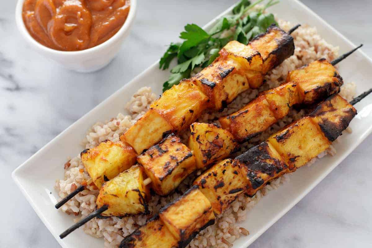 Pineapple Tofu Skewers with Rice