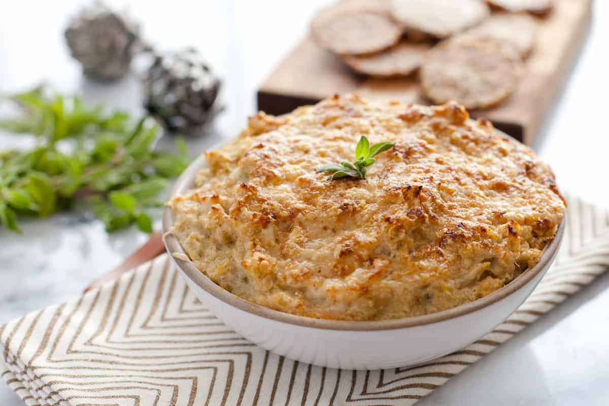 Baked white bean and artichoke dip with thyme