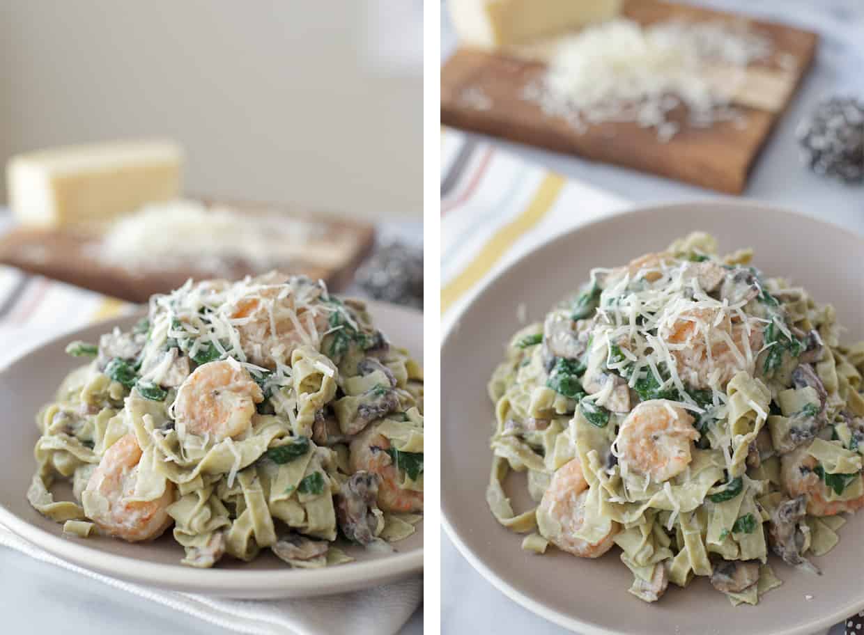 Shrimp & Veggie Fettuccine with Cauliflower Alfredo