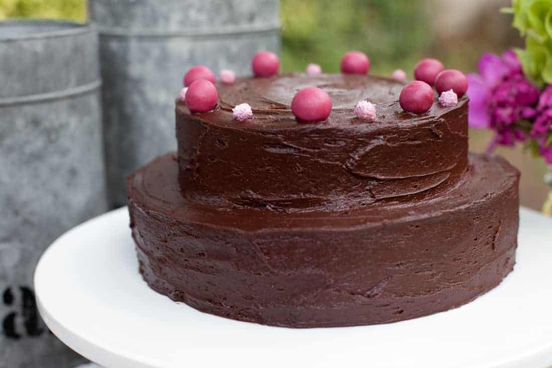 Engagement party gluten-free deep chocolate layer cake