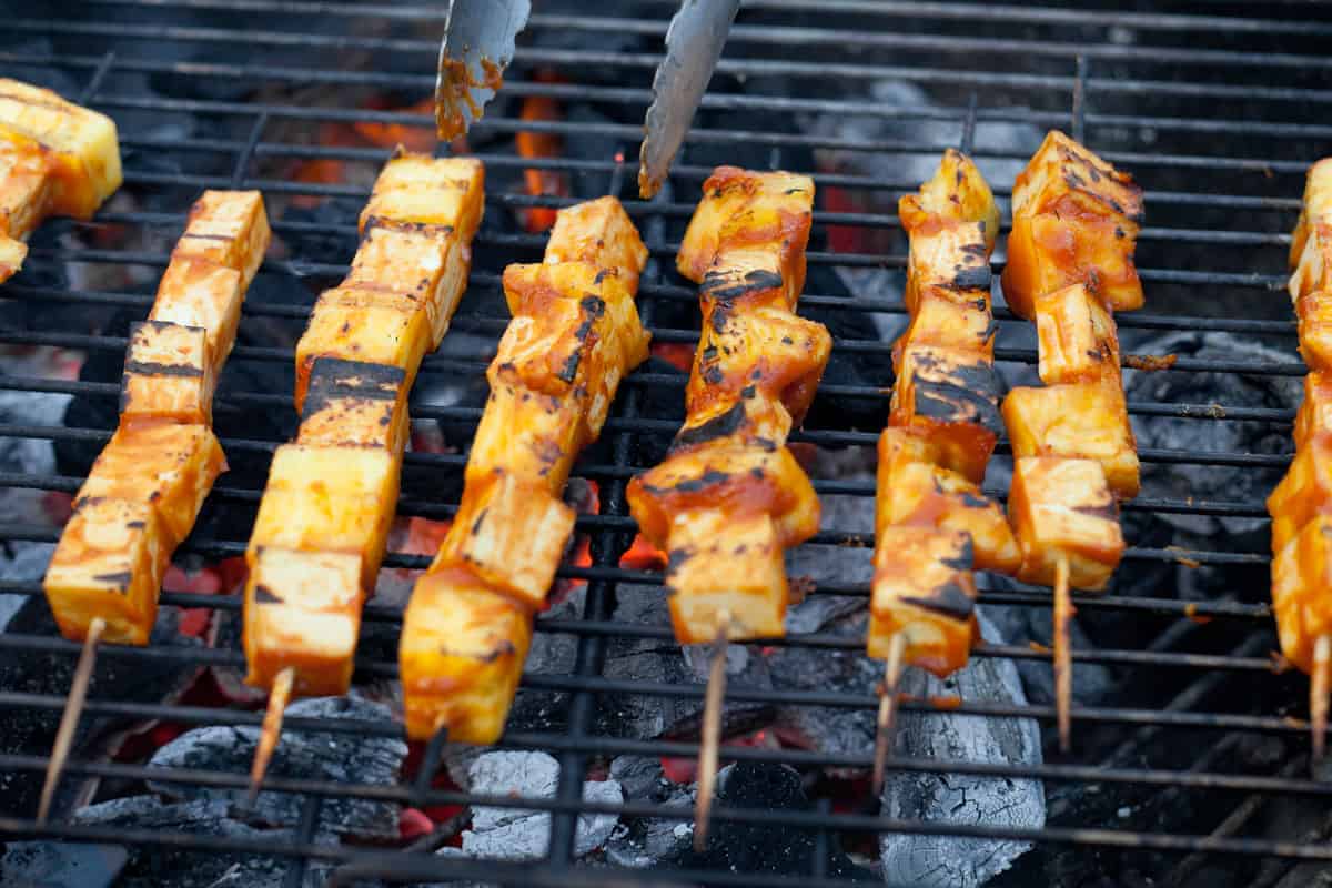 Grilled Pineapple Tofu Skewers with Mango