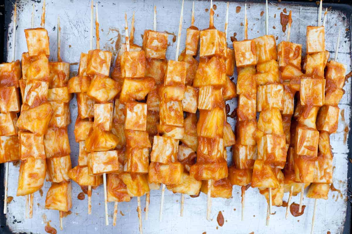 BBQ Grilled Pineapple Tofu Skewers