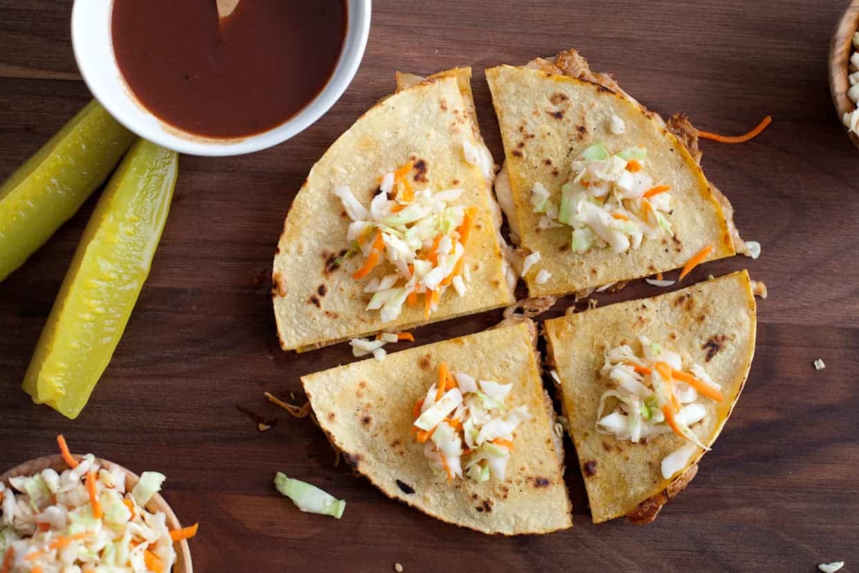 BBQ Pulled Pork Quesadillas & Coleslaw