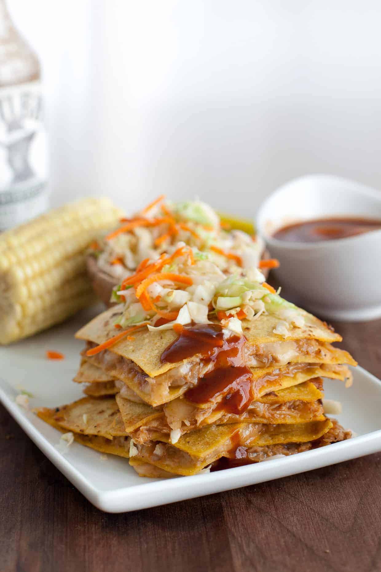 texas bbq pulled pork quesadillas with vinegar slaw