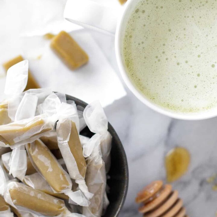 Honey matcha green tea caramels