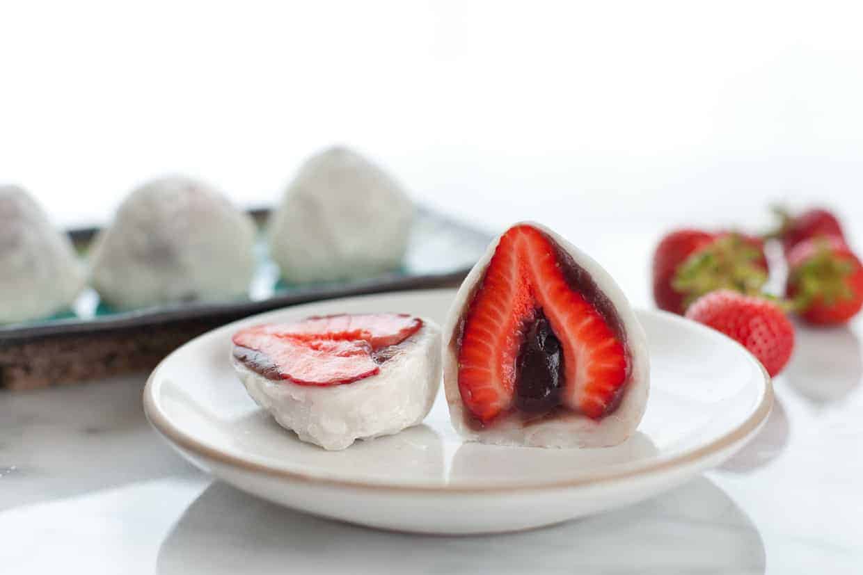 Strawberry and red bean mochi