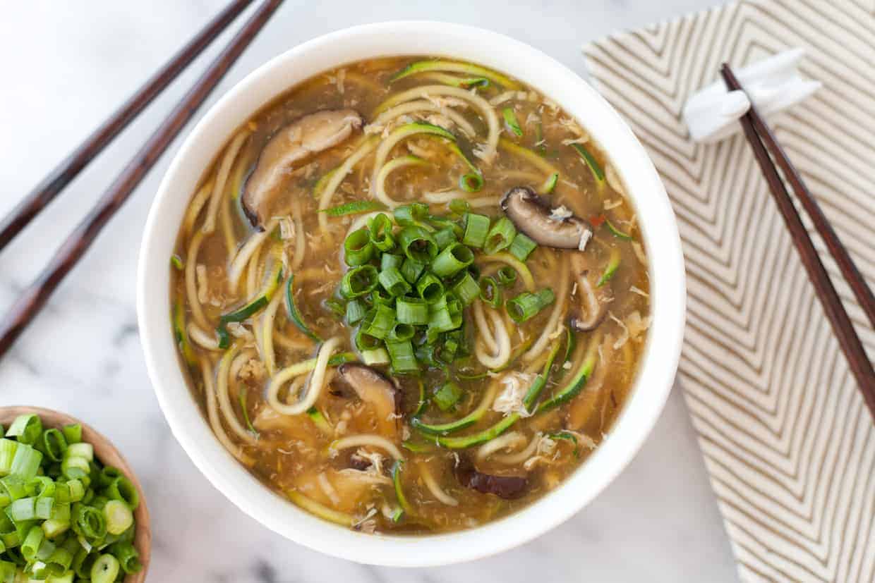 Spicy Zucchini Noodle Egg Drop Soup