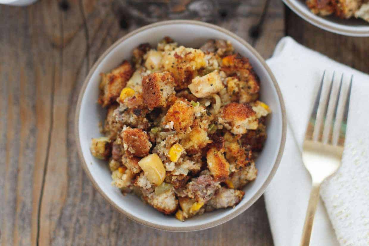 Apple and Sausage Cornbread Stuffing with Sage {glutenfree} Snixy