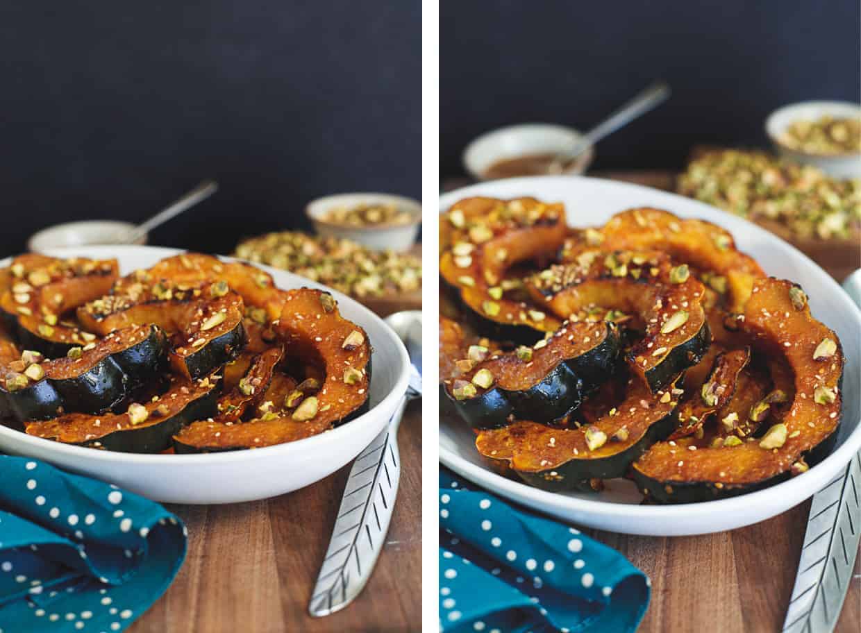 Miso Acorn Squash with Pistachios