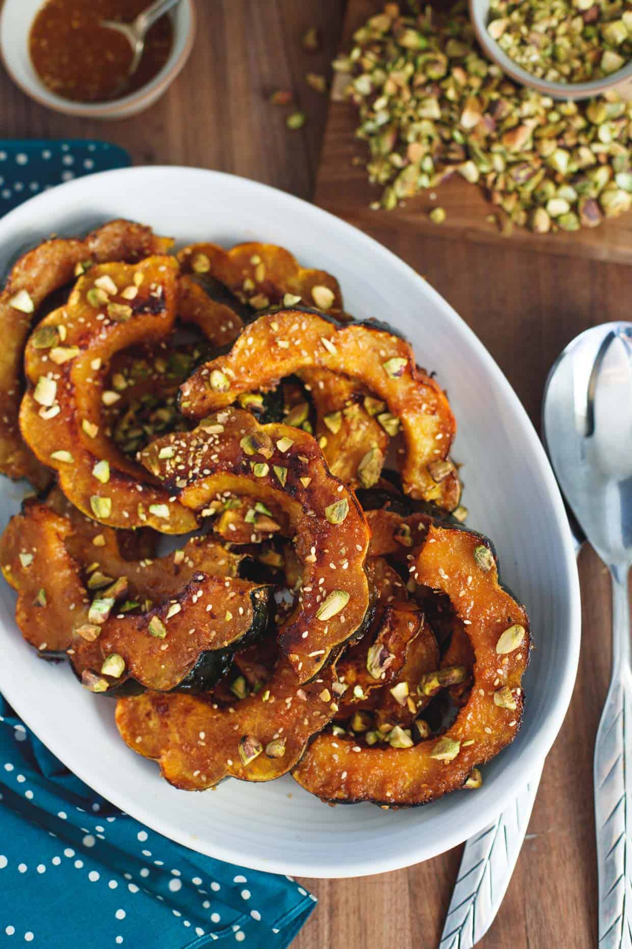 Ginger Miso Acorn Squash with Toasted Pistachios | Snixy Kitchen