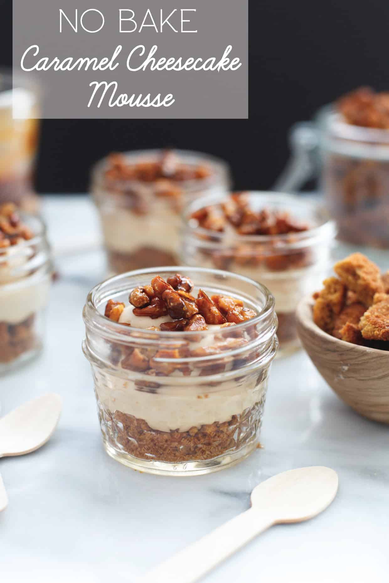 no bake caramel cheesecake mousse with candied walnuts