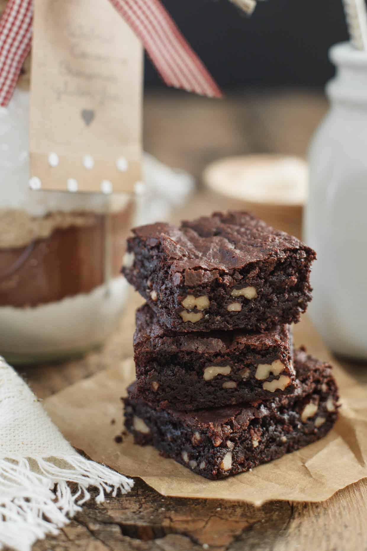 Walnut Cocoa Brownies in a Jar