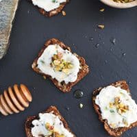 Pistachio Basil Ricotta Spread with Honey