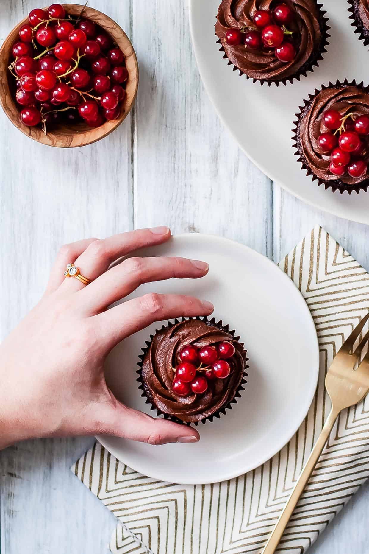 Gluten-Free Double Chocolate Cupcakes with Currant Filling