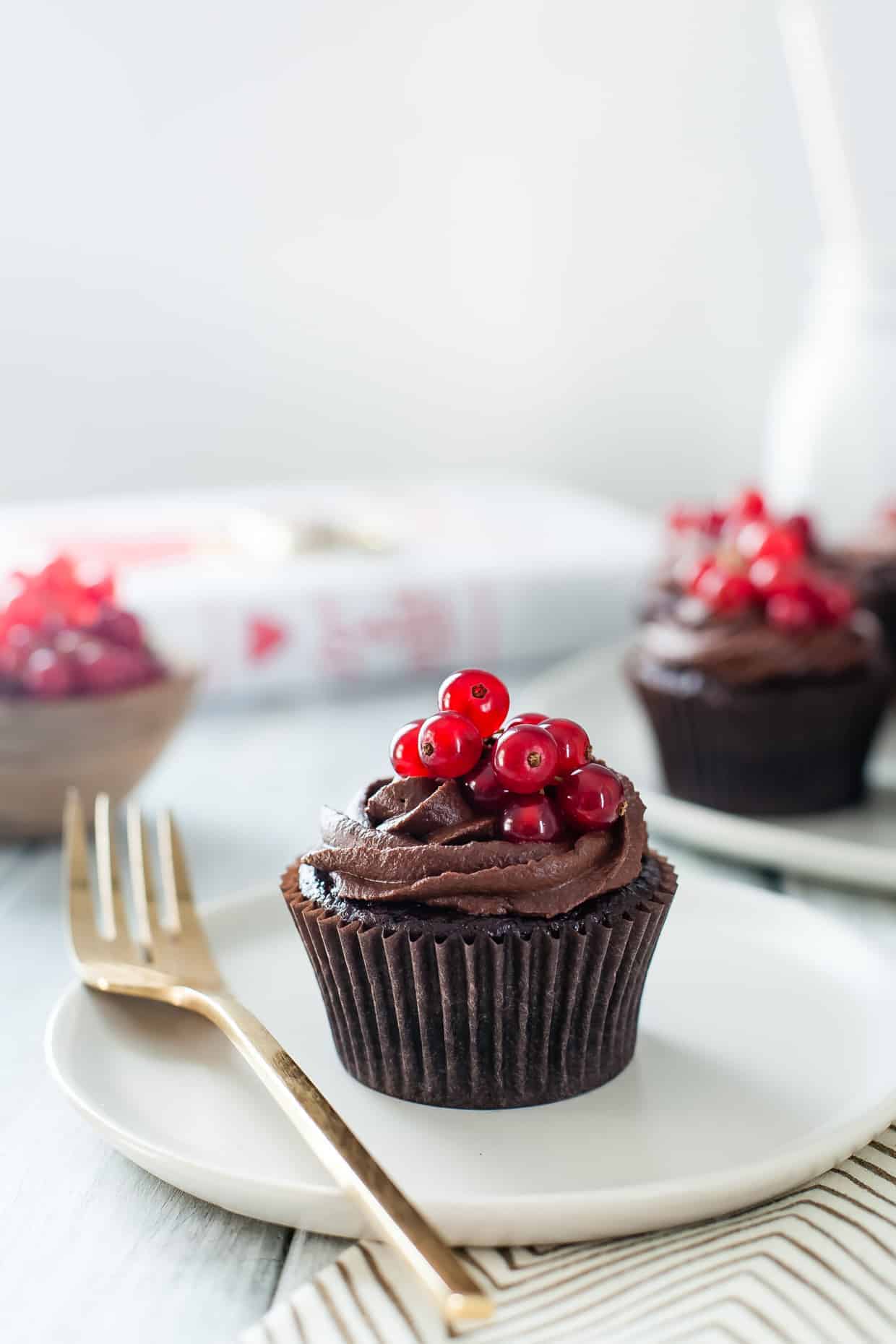 Gluten-Free Double Chocolate Cupcakes with Currant Filling