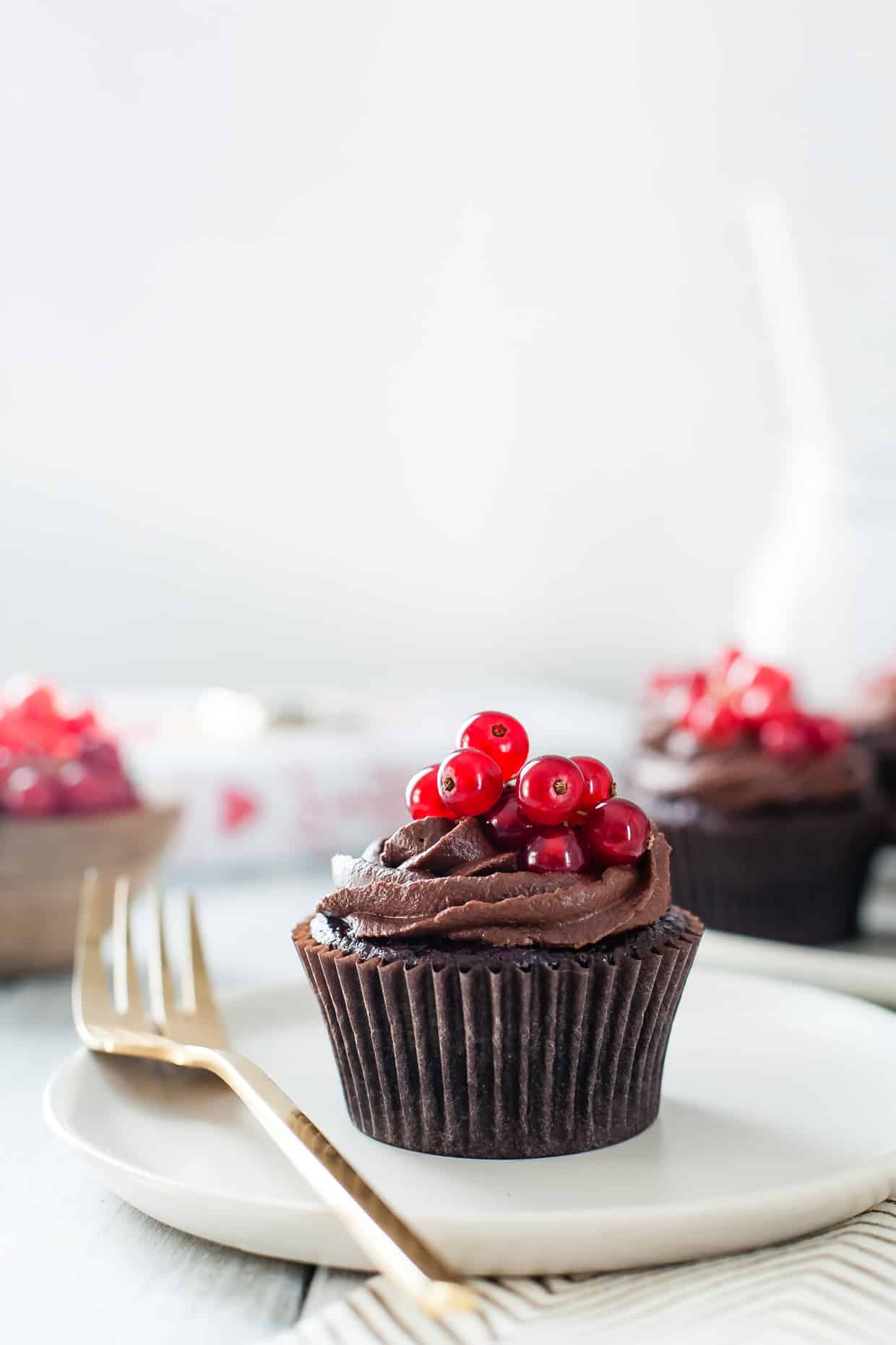 Gluten-Free Double Chocolate Cupcakes with Currant Filling