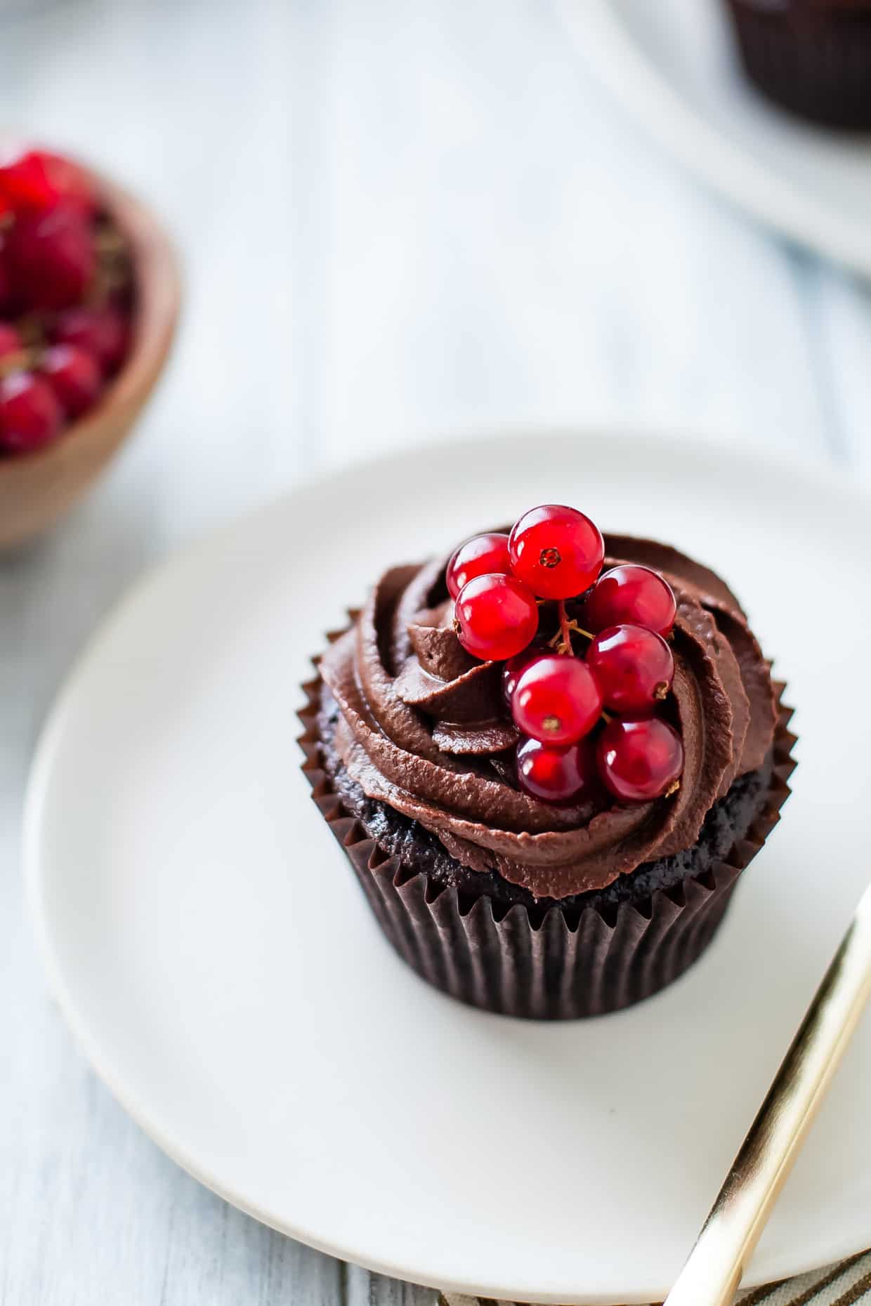 Gluten-Free Double Chocolate Cupcakes with Currant Filling
