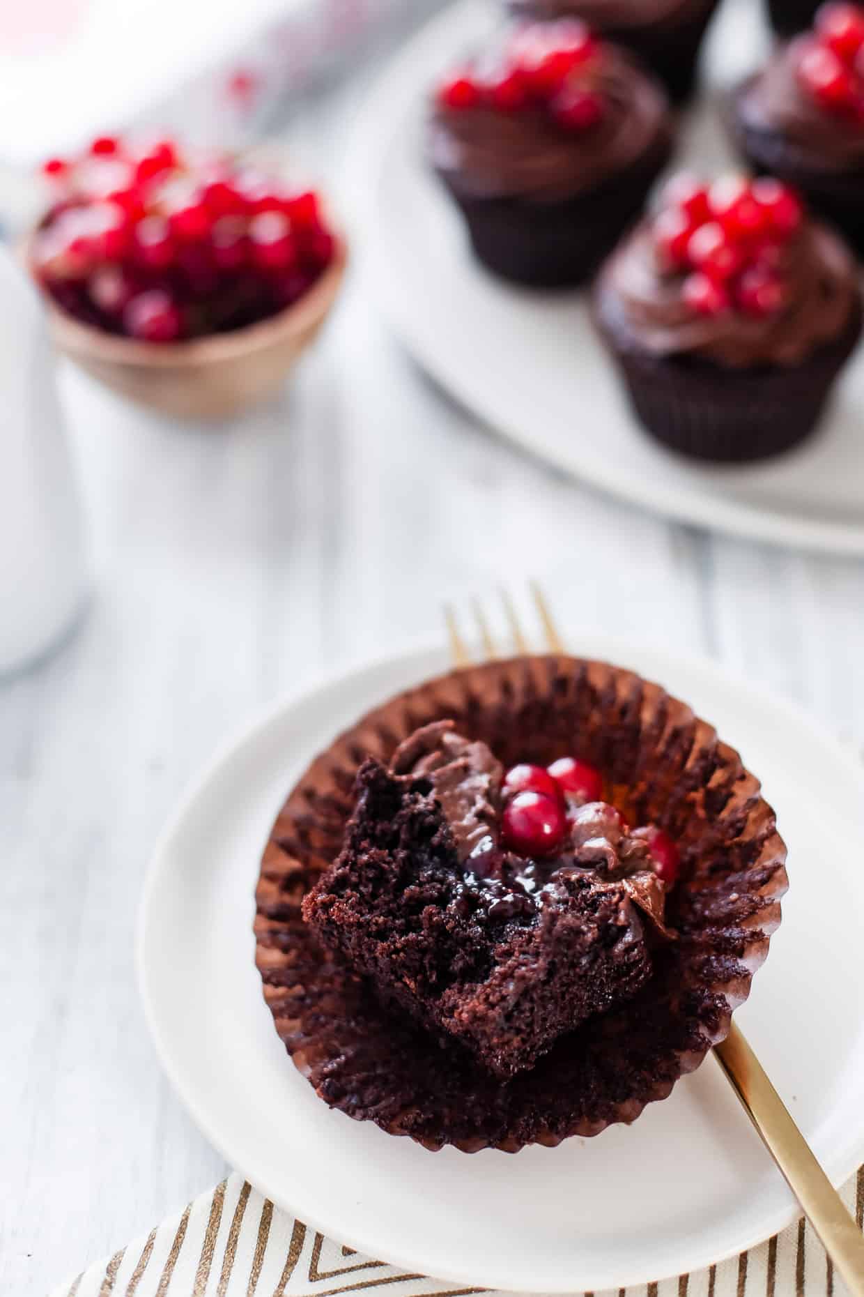 Gluten-Free Double Chocolate Cupcakes with Currant Filling