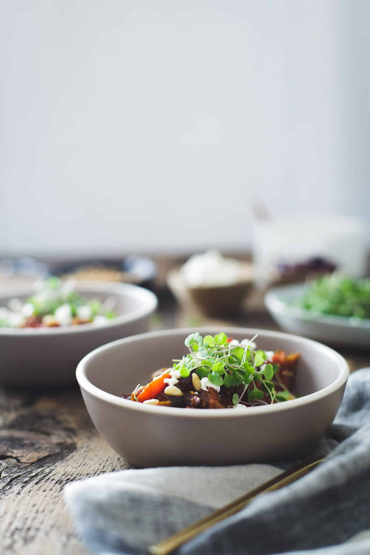 Tomato Eggplant Stew over Polenta