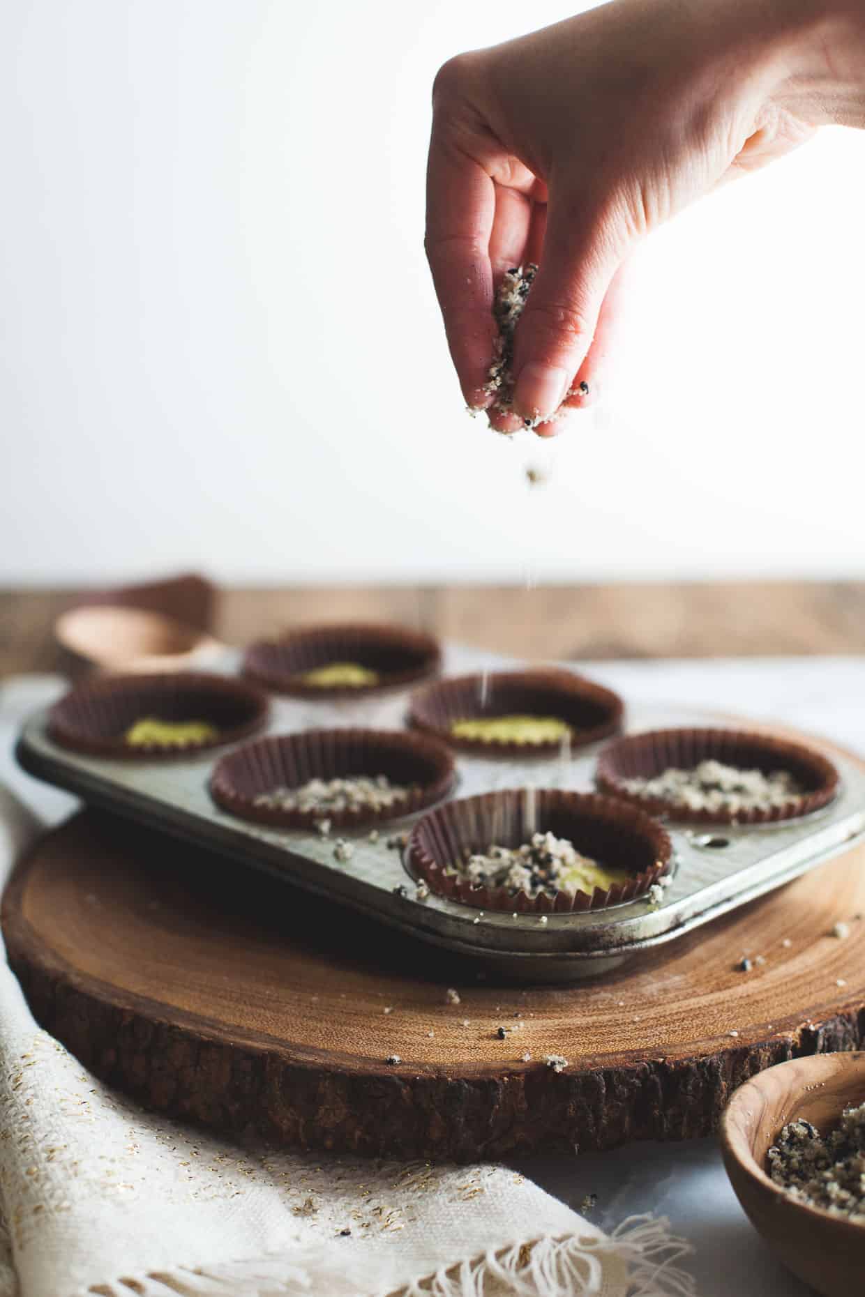 Gluten-free Matcha Cupcakes with Black Sesame Streusel