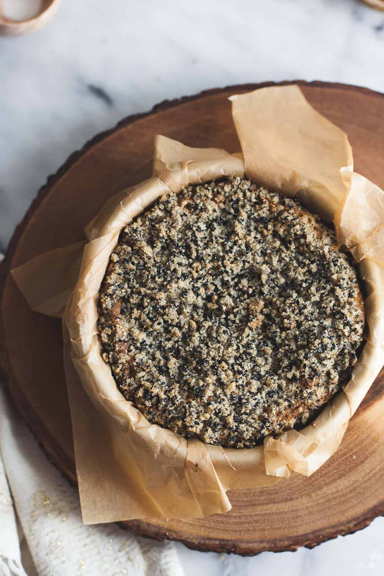 Gluten-Free Matcha Cake w/ Black Sesame Streusel