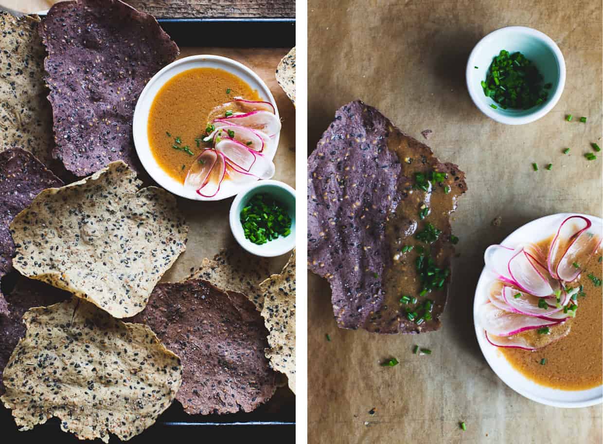 Black Sesame and Wild Rice Crackers & Ginger Miso Dip