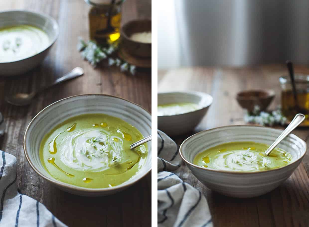 Fava Bean Soup with Thyme Olive Oil & Lemon Crème Fraîche