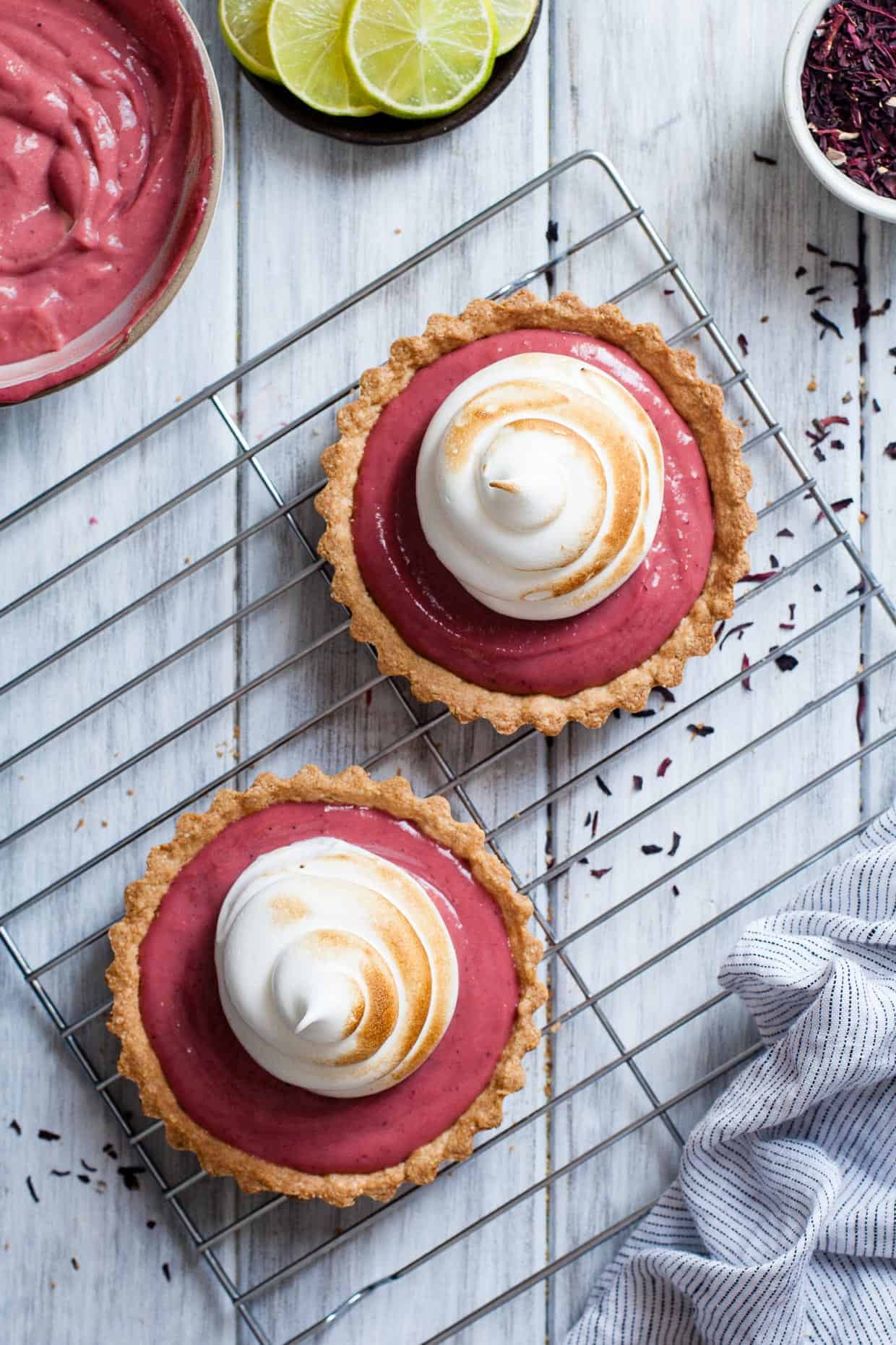 Hibiscus Strawberry Curd Tart with Toasted Meringue {gluten-free} | Snixy Kitchen