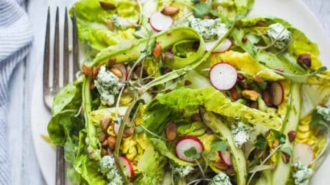 little gem salad with green goddess dressing Little Gem Salad with Cucumbers and Green Goddess Dressing