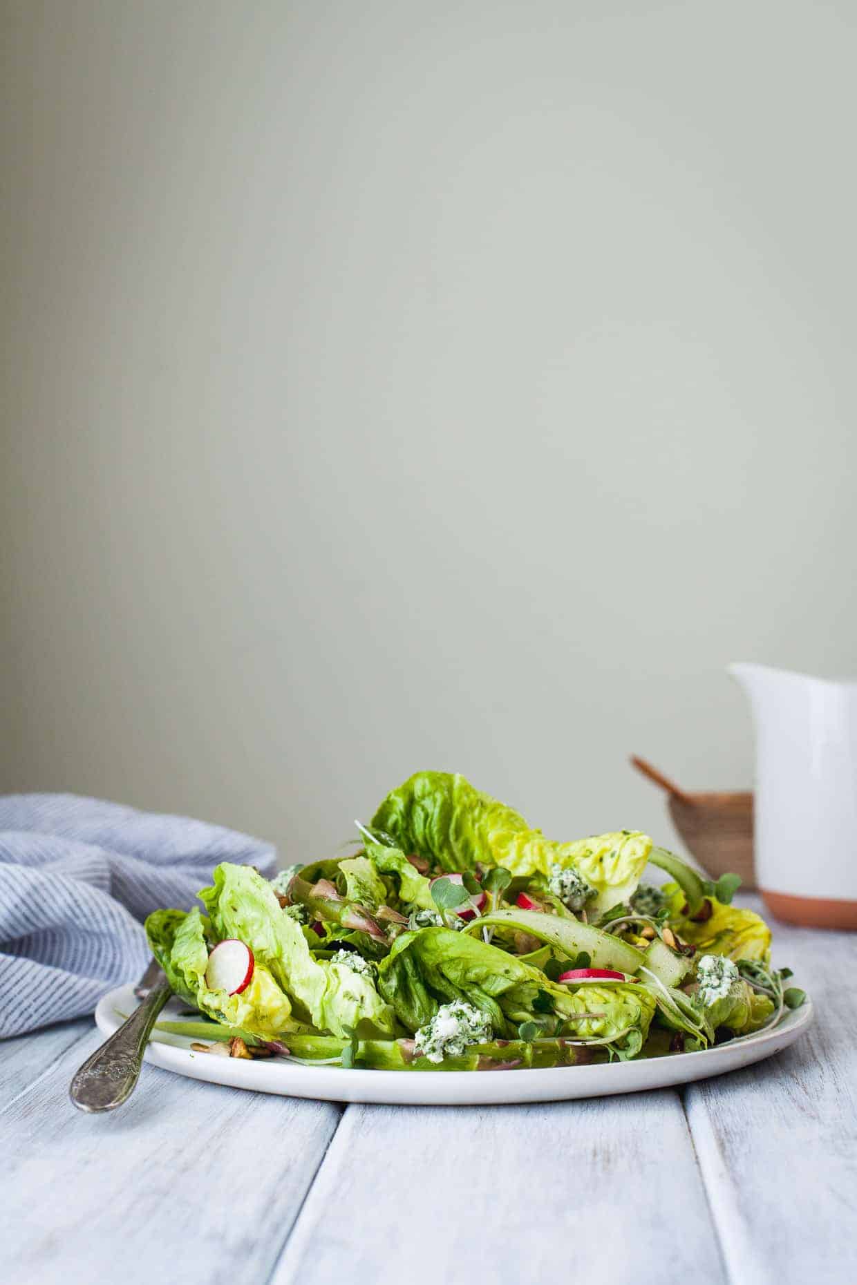 Little Gem Spring Salad with Herbed Goat Cheese & Toasted Seeds