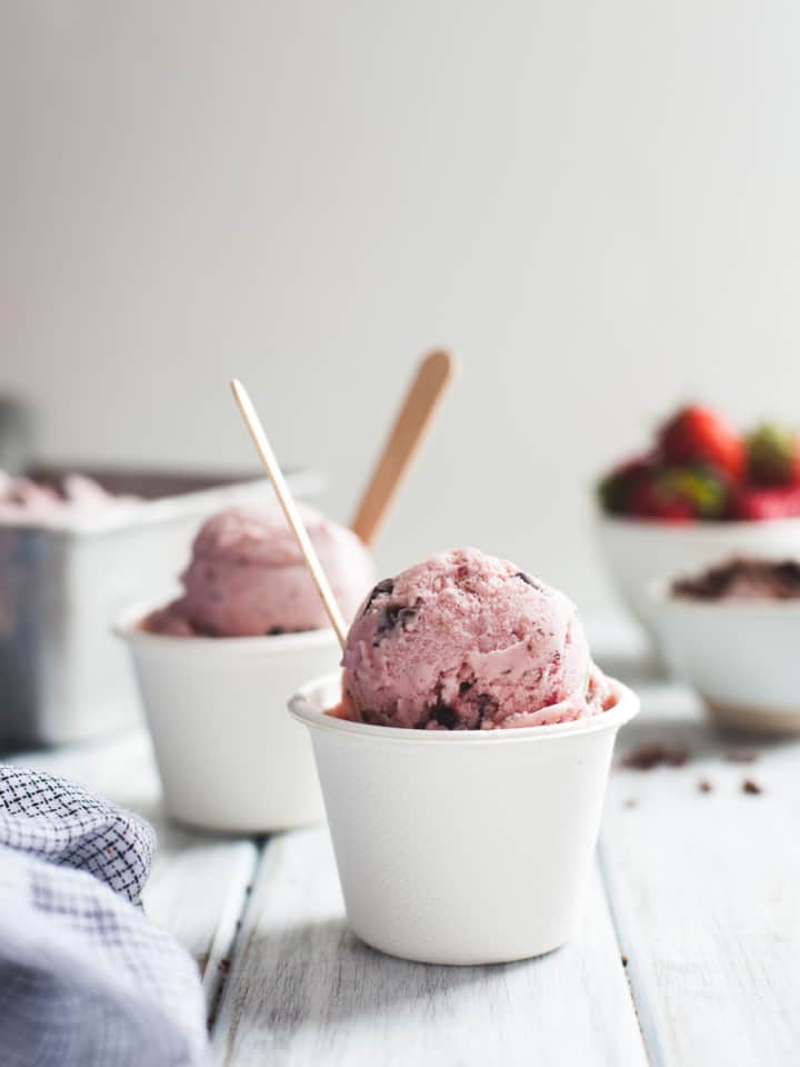 Vegan Strawberry Coconut Chocolate Chip Ice Cream