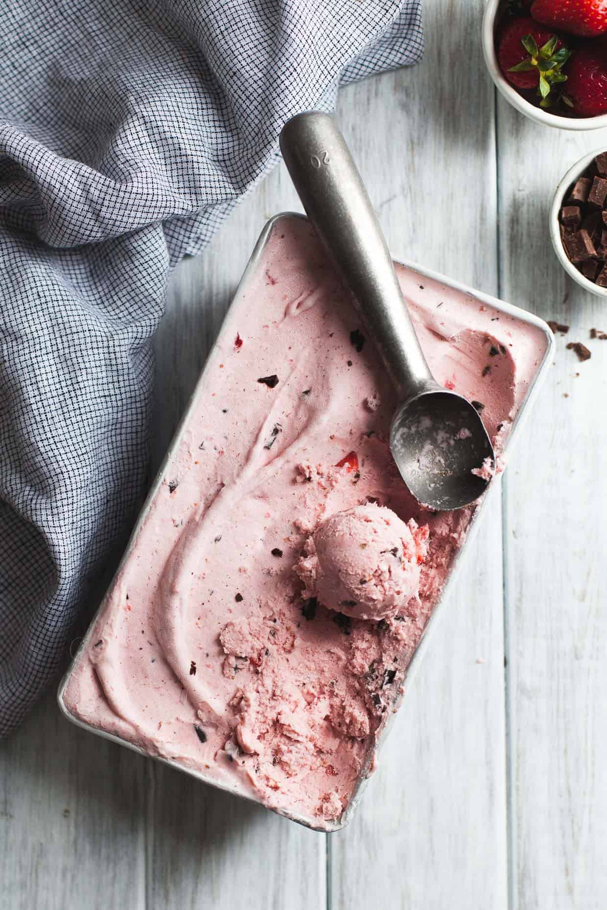 Vegan Strawberry Coconut Chocolate Chip Ice Cream