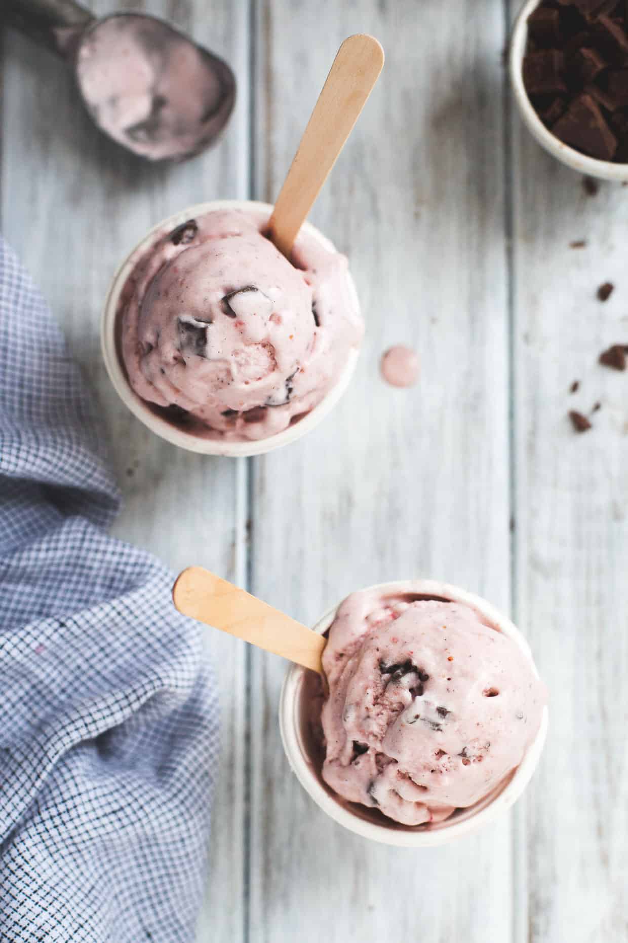 Vegan Strawberry Coconut Chocolate Chip Ice Cream Scoop