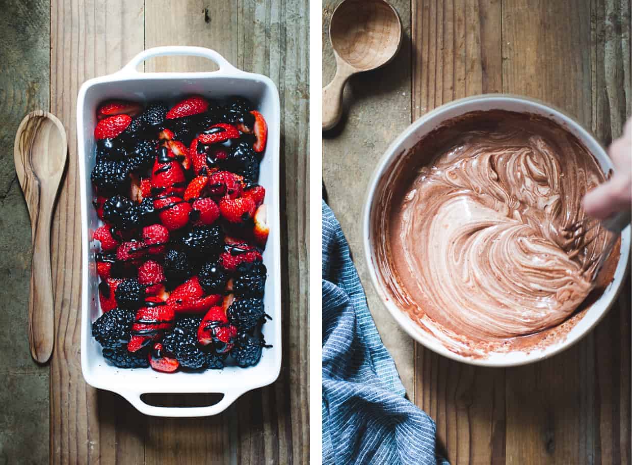 Chocolate Chestnut Waffles with Balsamic Roasted Berries