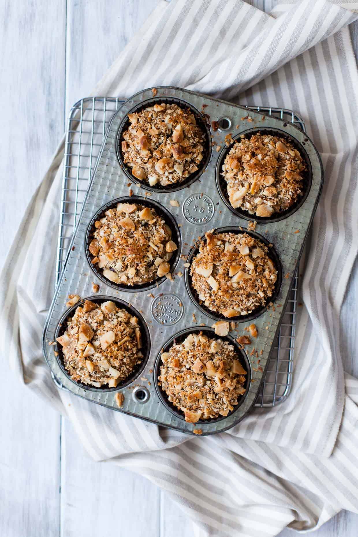 Coconut Chocolate Chunk Banana Macadamia Nut Muffins