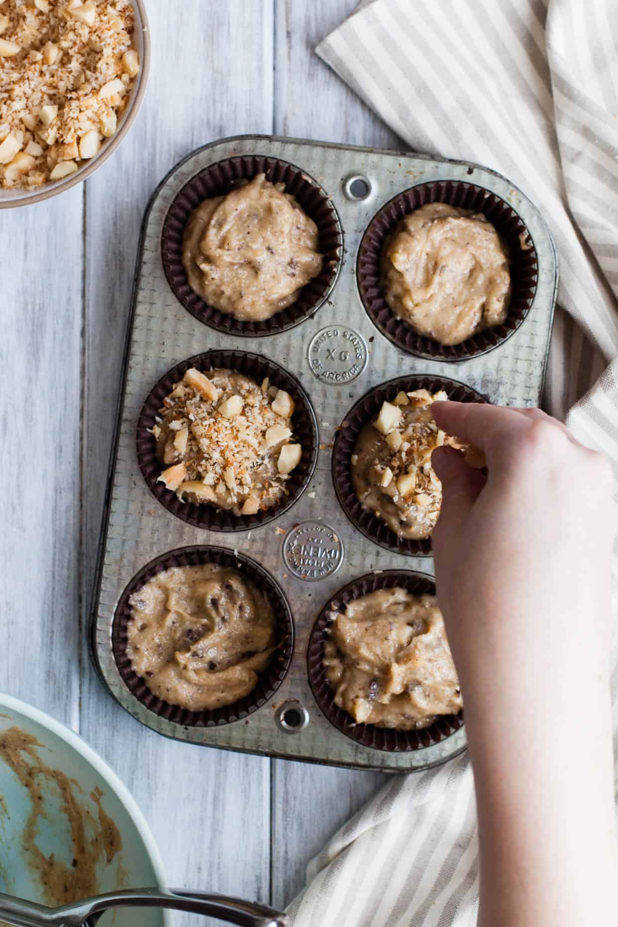 Coconut Chocolate Chunk Banana Macadamia Nut Muffins