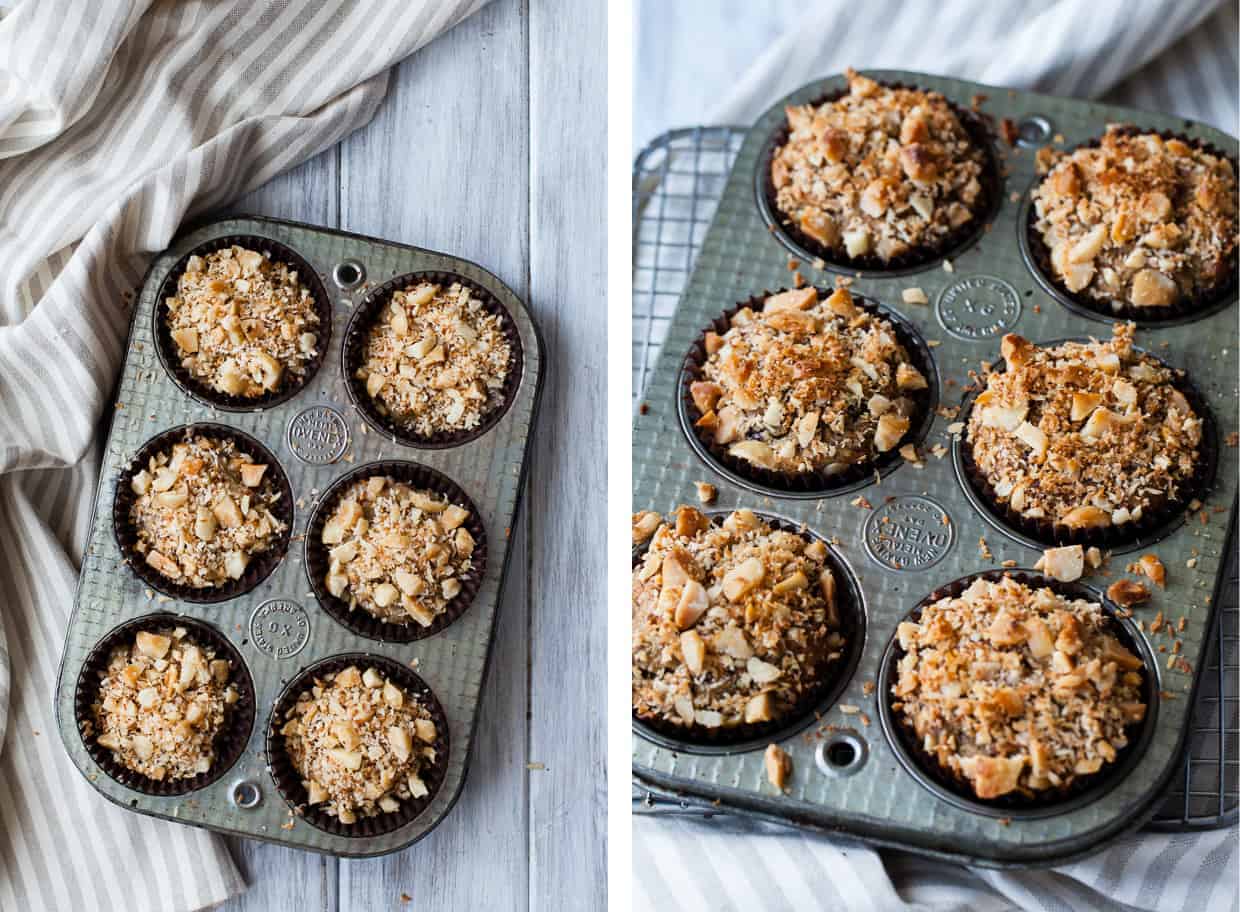 Coconut Chocolate Chunk Banana Macadamia Nut Muffins