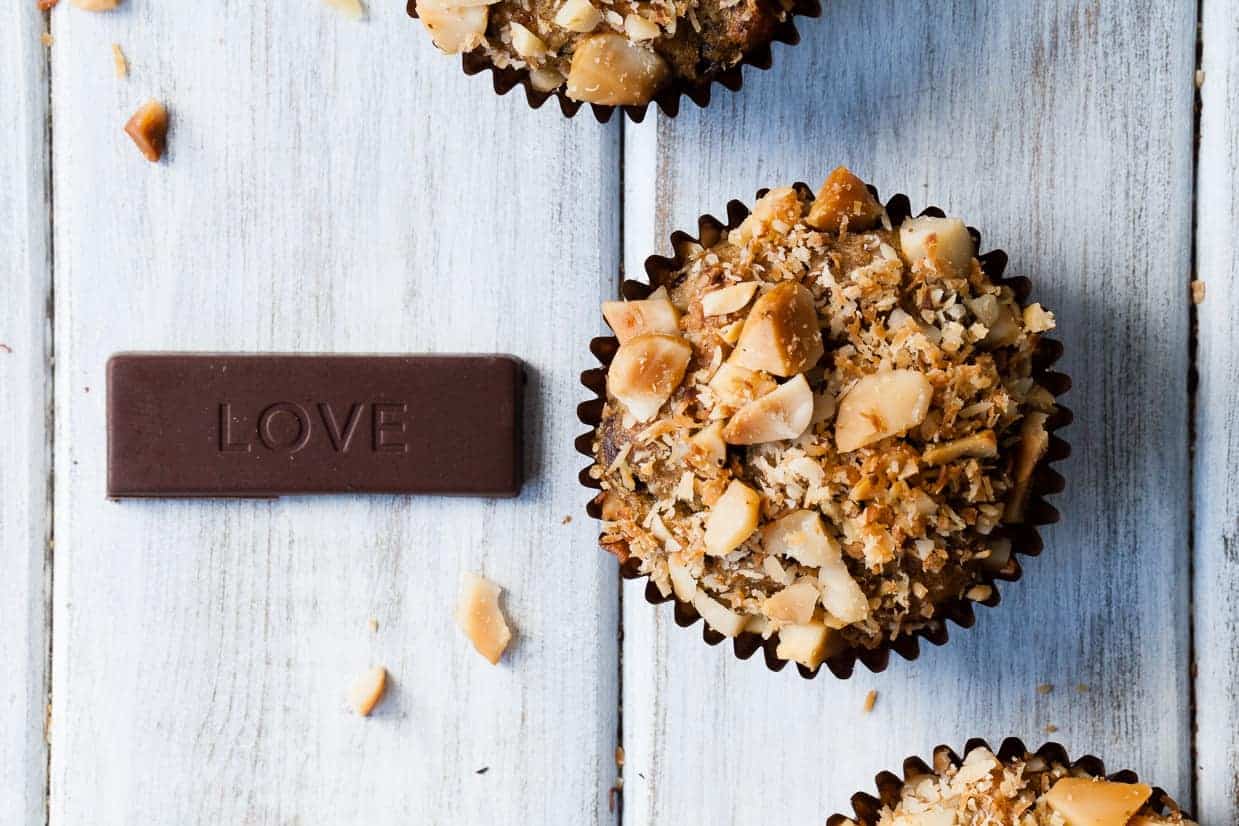 Coconut Chocolate Chunk Banana Macadamia Nut Muffins